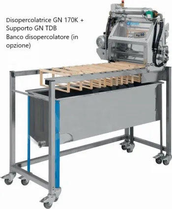 Machine à désoperculer avec couteaux vibrants chauffés, complète avec cadre de support