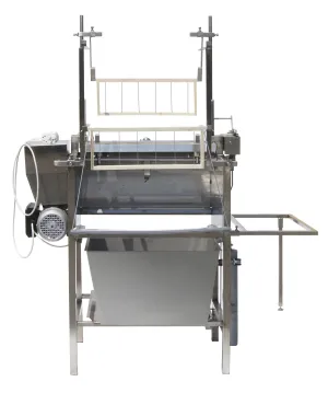 Semi-automatic uncapping machine, complete with opercle collecting tank, frame rack and honey super holder