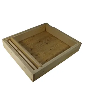 Abdeckboden mit Futtertasche aus paraffiniertem Holz für Dadant-Blatt-Beute 10 Waben, mit Blechtrennwand
