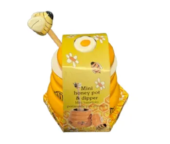 Pot à miel en céramique avec abeille, collecteur de miel en bois