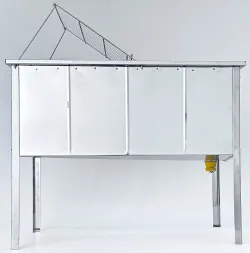 Entdeckelungstisch aus Edelstahl für Dadant-Blatt-Beuten mit Wanne 104 × 51 × 42 cm Entdeckelungstisch aus Edelstahl für Dadant-Blatt-Beuten mit Wanne 104 × 51 × 42 cm