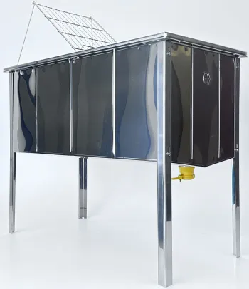 Banco inox d.b per disopercolare con vasca da cm.104x51x42