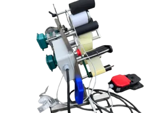 Etiquetadora adhesiva de sobremesa semiautomática básica para frascos y botellas de vidrio