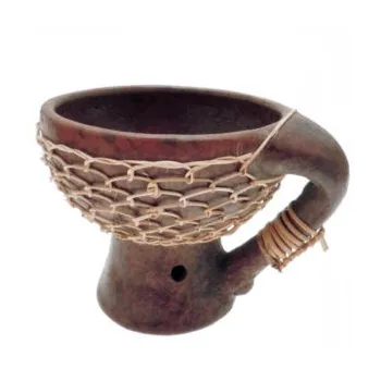 Bruciatore per resine con manico in terracotta e rattan