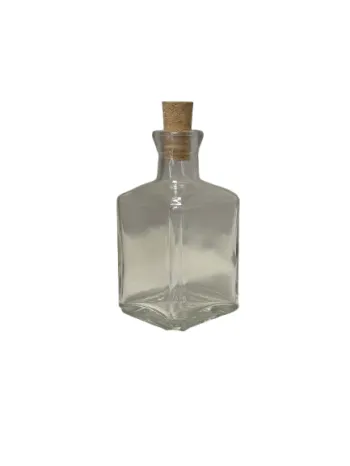Botella cuadrada baja de cristal blanco de 250 ml con tapón de corcho