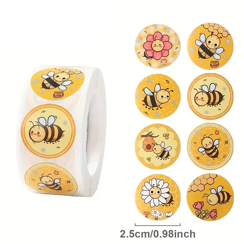 Yellow Cartoon Bee Stickers (8 Designs) - 50 Pieces
