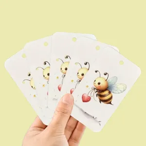 Etichette regalo con disegno di ape e cuore, con corda di canapa (10 pezzi)