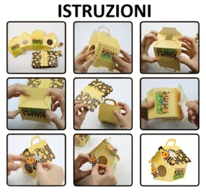 Yellow House-Shaped Gift Box with Cells and Bees - 5 Pieces