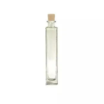 White glass bottle with square base 200 ml with cork stopper