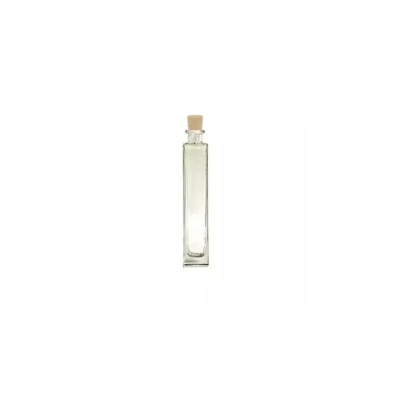 Bouteille en verre blanc avec base carrée 200 ml avec bouchon en liège