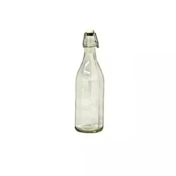 Ribbed white glass cylindrical bottle with spring stopper