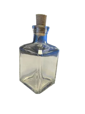 250 ml niedrige quadratische Weißglasflasche mit Korkenverschluss