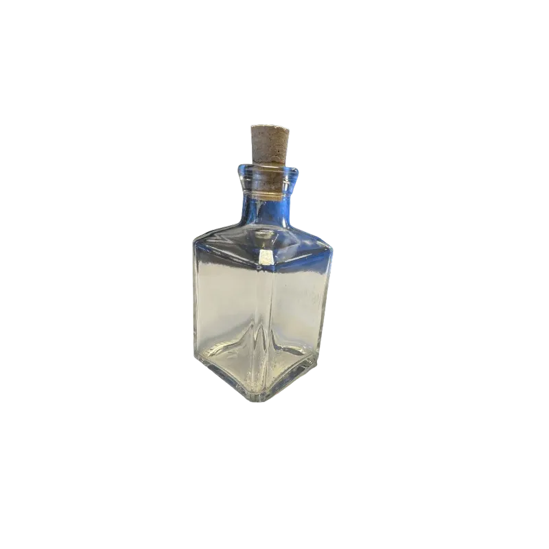 250 ml low square white glass bottle and cork stopper
