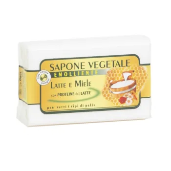 Jabón vegetal emoliente con leche y miel.