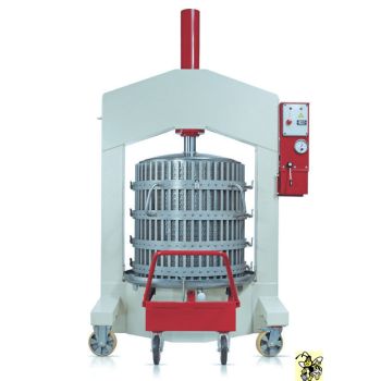 STAINLESS STEEL WAX PRESS WITH OPENABLE WHEELED CAGE diameter 70 cm