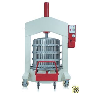Stainless steel wax press with openable wheeled cage diameter 70 cm