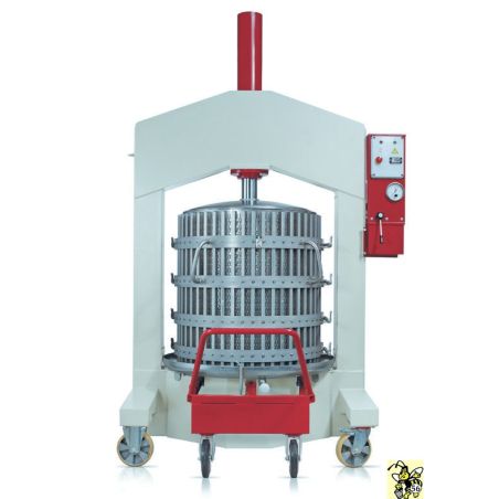 Stainless steel wax press with openable wheeled cage diameter 70 cm