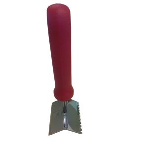 Scraper with serrated edge for queen excluder cleaning