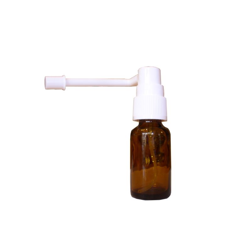 20 ml yellow round glass bottle with long laryngeal spray
