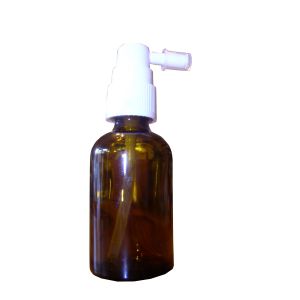30 ml yellow round glass bottle with short laringeal spray