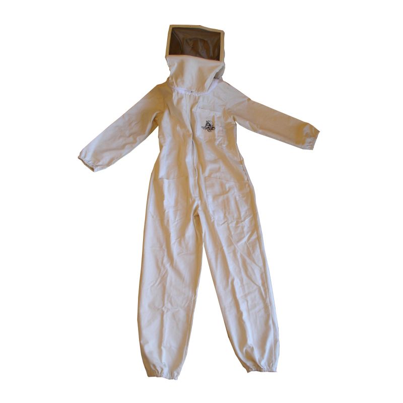 White cotton beekeeper coverall with removable hat