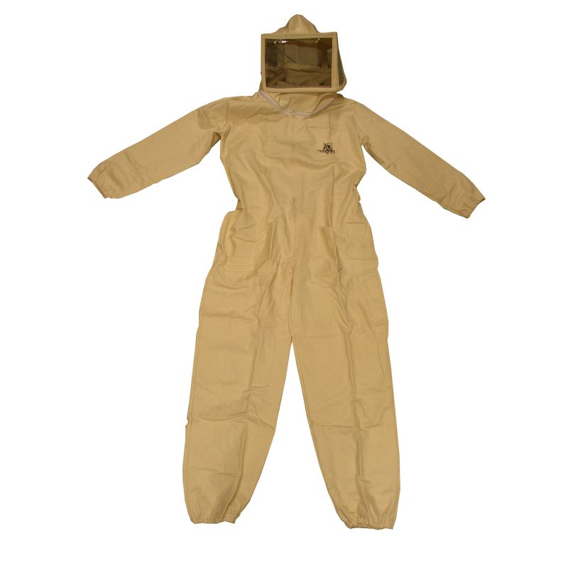 White cotton beekeeper coverall with detachable hat with plexiglass