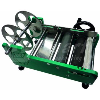 Manual labeling machine for round glass jars