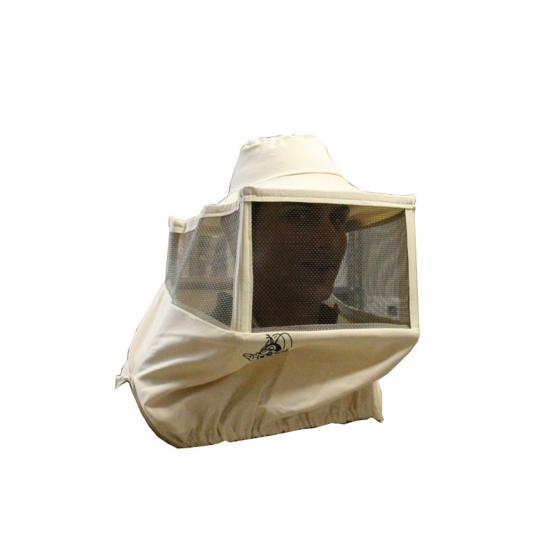 Square beekeeper mask in net with cotton hat with axillary elastics