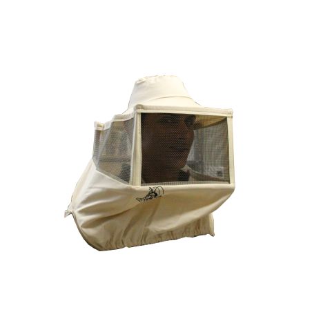 Square beekeeper mask in net with cotton hat with axillary elastics
