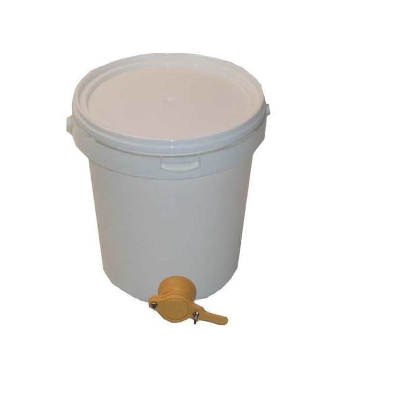 Secchiello rotondo conico in plastica per alimenti - 19 l - 25 kg miele con rubinetto Secchiello rotondo conico in plastica per alimenti - 19 l - 25 kg miele con rubinetto