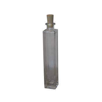 WHITE GLASS BOTTLE with square base 200 ml with CORK STOPPER
