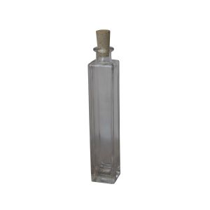 White glass bottle with square base 200 ml with cork stopper