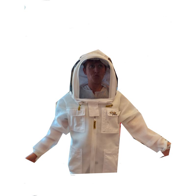 Air-ventilated mesh beekeeper jacket with astronaut mask with 2 layers of white mesh