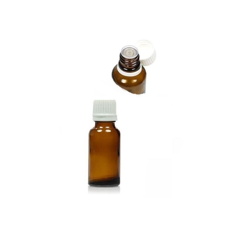20 ml yellow round glass bottle with flush dropper and safety capsule