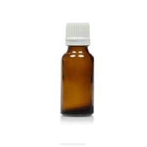 Flacon rond en verre jaune de 20 ml et capsule avec sécurité