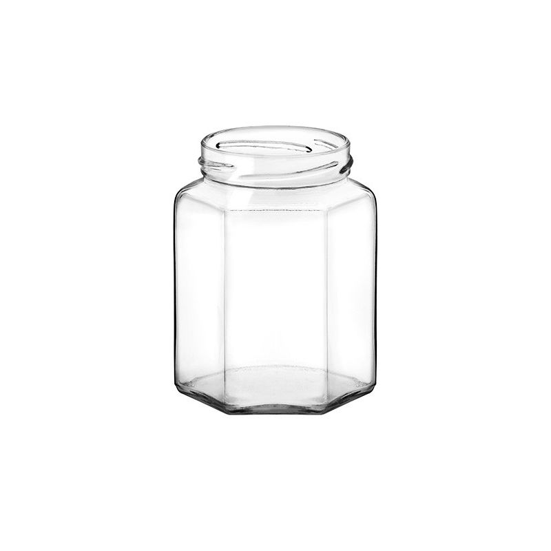 Vaso in vetro esagonale 314 ml con capsula twist-off  t63