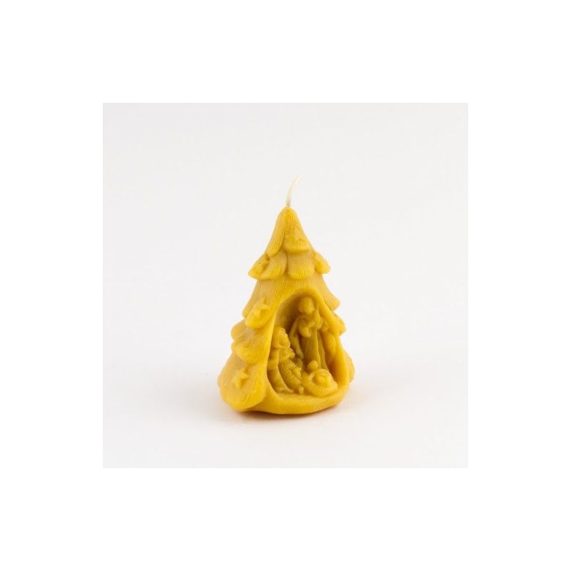 Tanne Bienenwachskerze mit Mini-Krippe