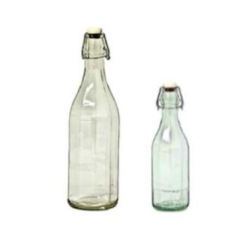 CYLINDRICAL BOTTLE in WHITE RIBBED GLASS with SPRING CAP