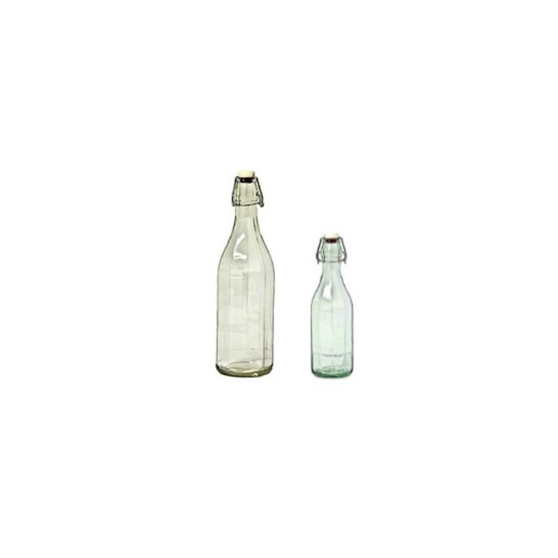 Bottiglia cilindrica in vetro bianco costolato con tappo a molla