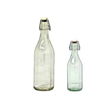 Bottiglia cilindrica in vetro bianco costolato con tappo a molla