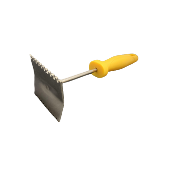 Scraper with serrated edges and plastic handle