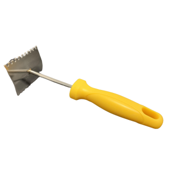 Scraper with serrated edges and plastic handle