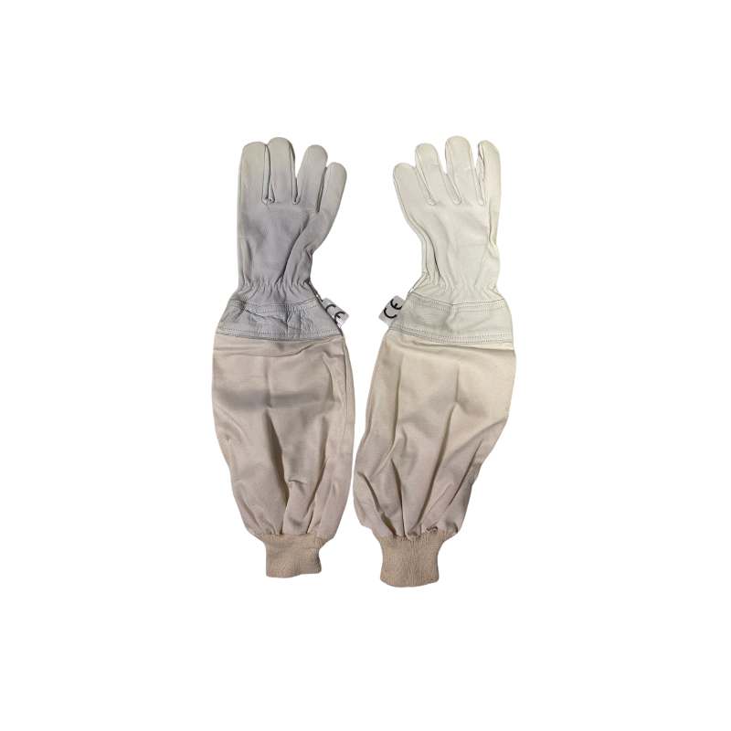 Leather gloves for beekeeping with cotton sleeve