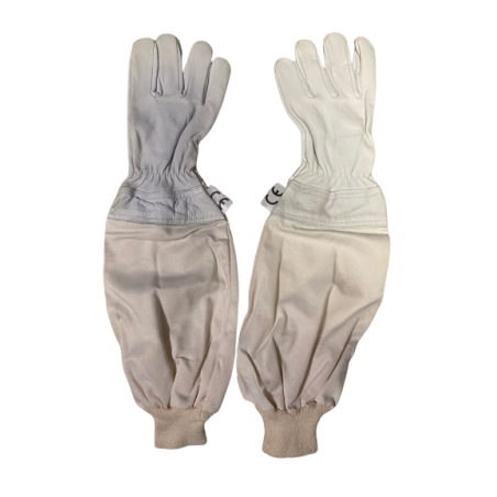 Leather gloves for beekeeping with cotton sleeve