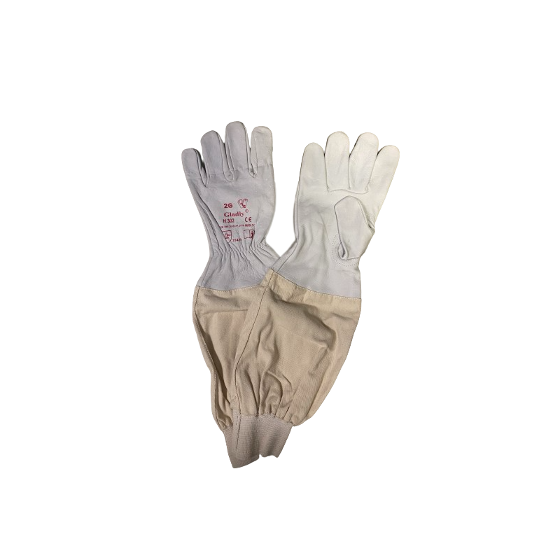 Gants d'apiculture en cuir blanc, manchettes en coton avec élastiques Gants d'apiculture en cuir blanc, manchettes en coton avec élastiques
