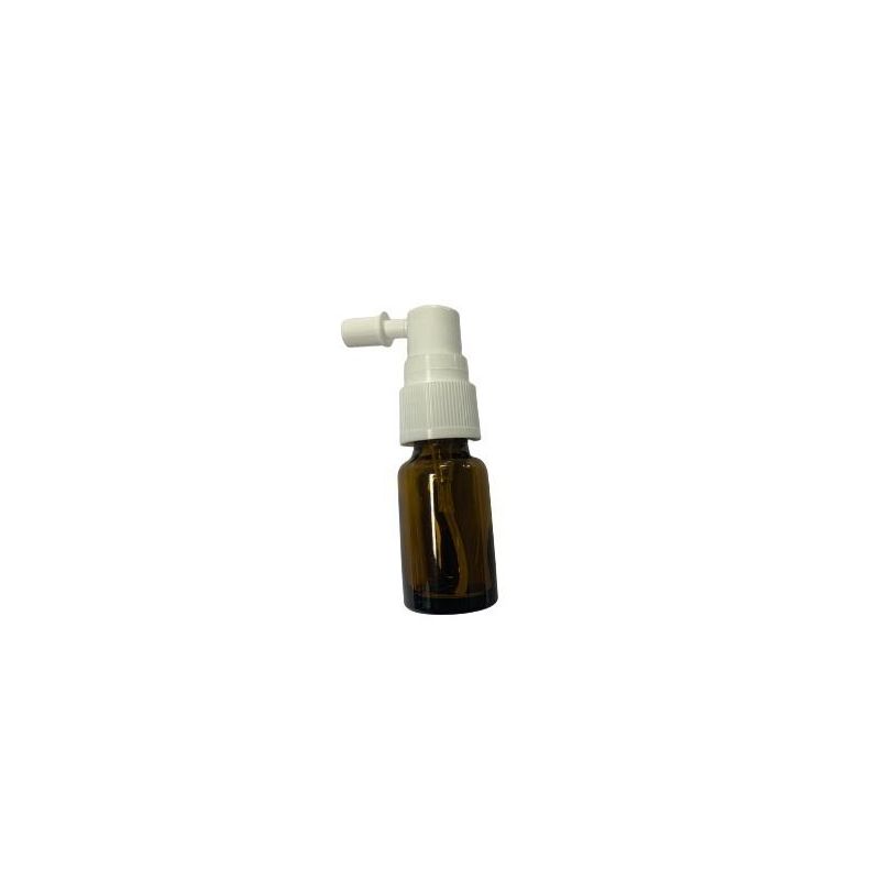 Gelbe glasrundflasche mit kurzem kehlkopfspray 5 ml