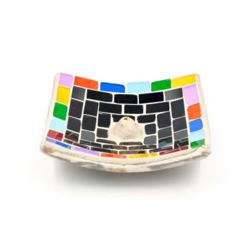 Bruciatore quadrato mosaico 7 chakra con base white wash in terracotta
