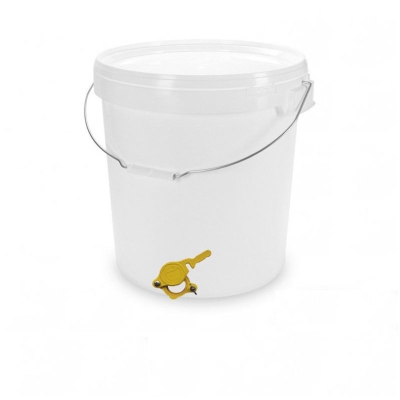 Secchiello rotondo conico in plastica per alimenti - 32 l - 40 kg miele con rubinetto Secchiello rotondo conico in plastica per alimenti - 32 l - 40 kg miele con rubinetto